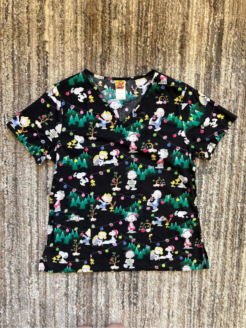 Black Peanuts Holiday Scrub Top